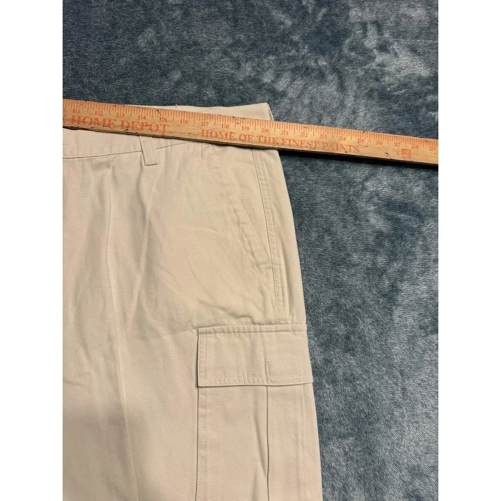 Dockers Cargo Shorts Men 42 Tan Khaki Canvas Flat Front Longer Length Cotton